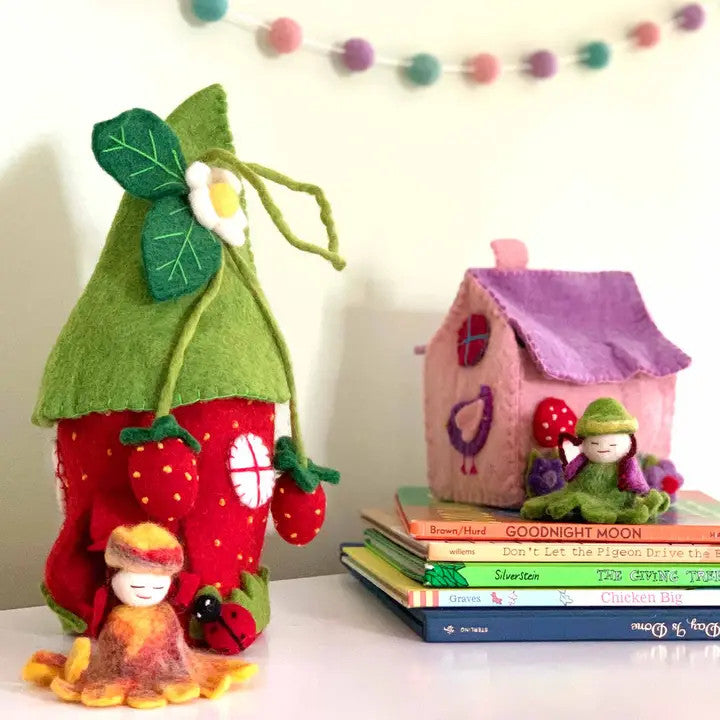 Handcrafted Strawberry Felt Fairy House
