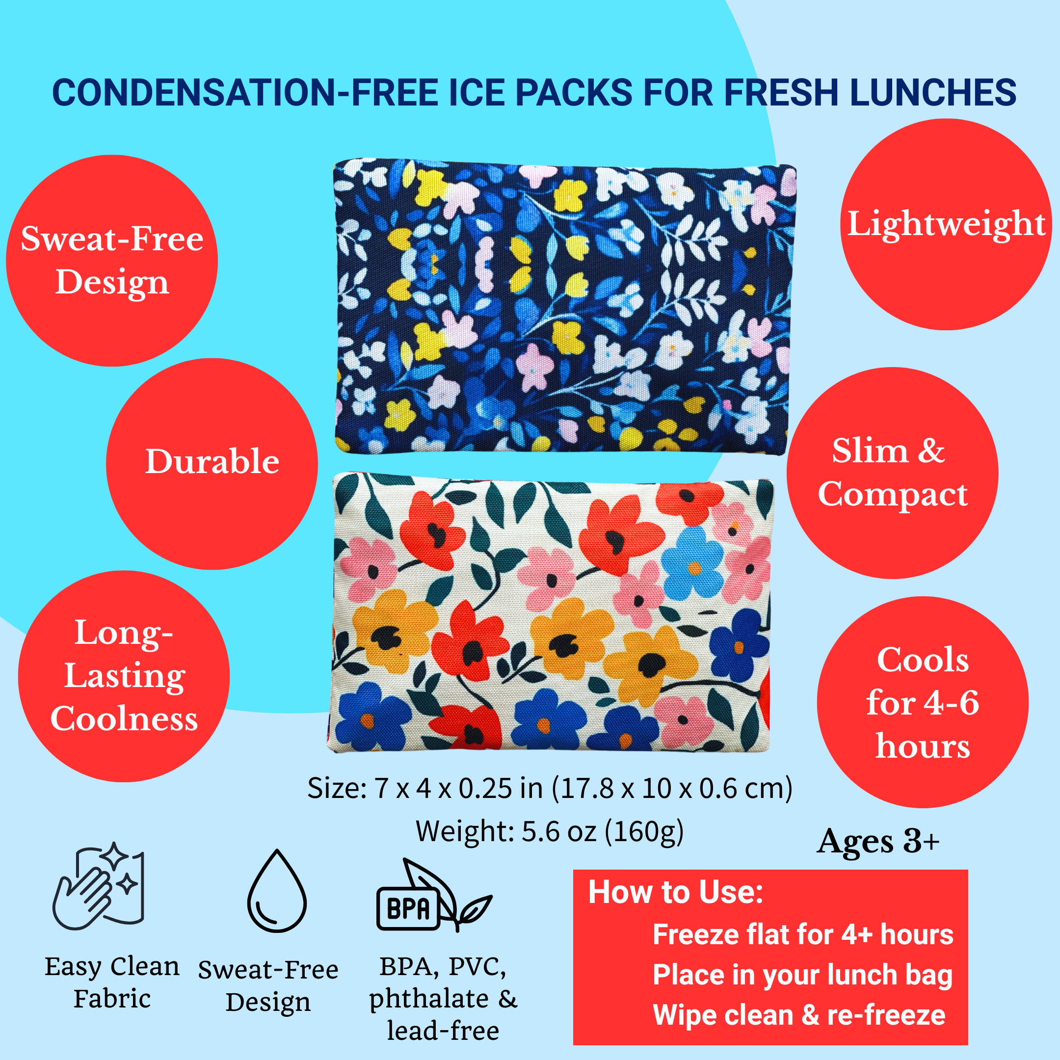 Gel Ice Packs in Fabric Sleeves 2-Pack - Floral Prints