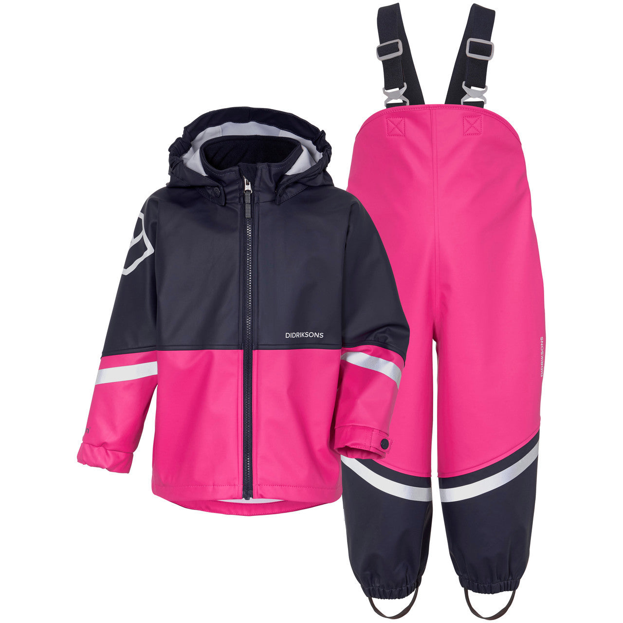 Kids Waterman's Rain Set - Zippered Jacket & Adjustable Bibs – Waterproof, PU | Didriksons #color_plastic-pink