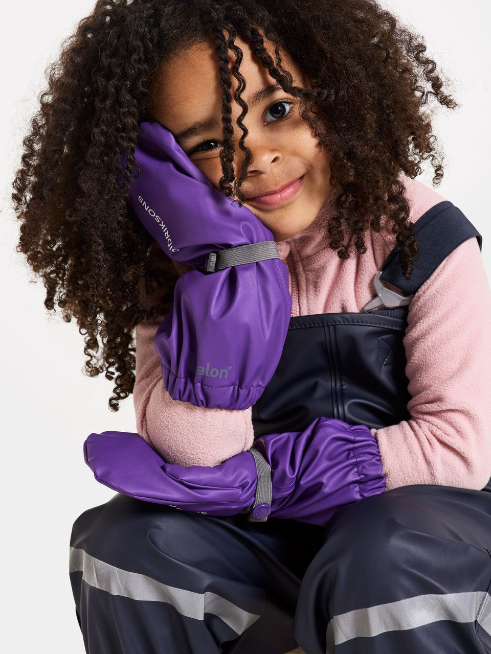 Kids Long Cuff Fleece Lined Rain Mittens – Waterproof, PU | Didriksons #color_disco-purple