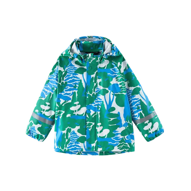 Kids Waterproof Vesi Printed Rain Jacket - Unlined, PU | Reima | #color_green
