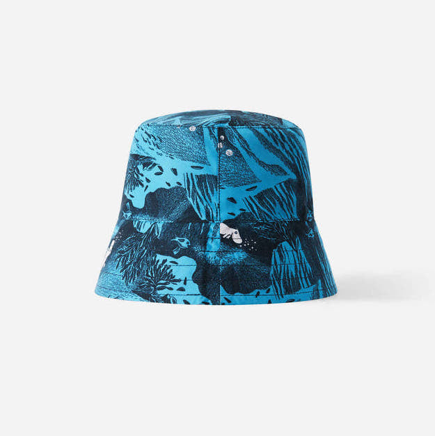 Kids Sunproof Printed Moomin Viehe Bucket Hat - Reversible | Reima #color_turquoise-blue
