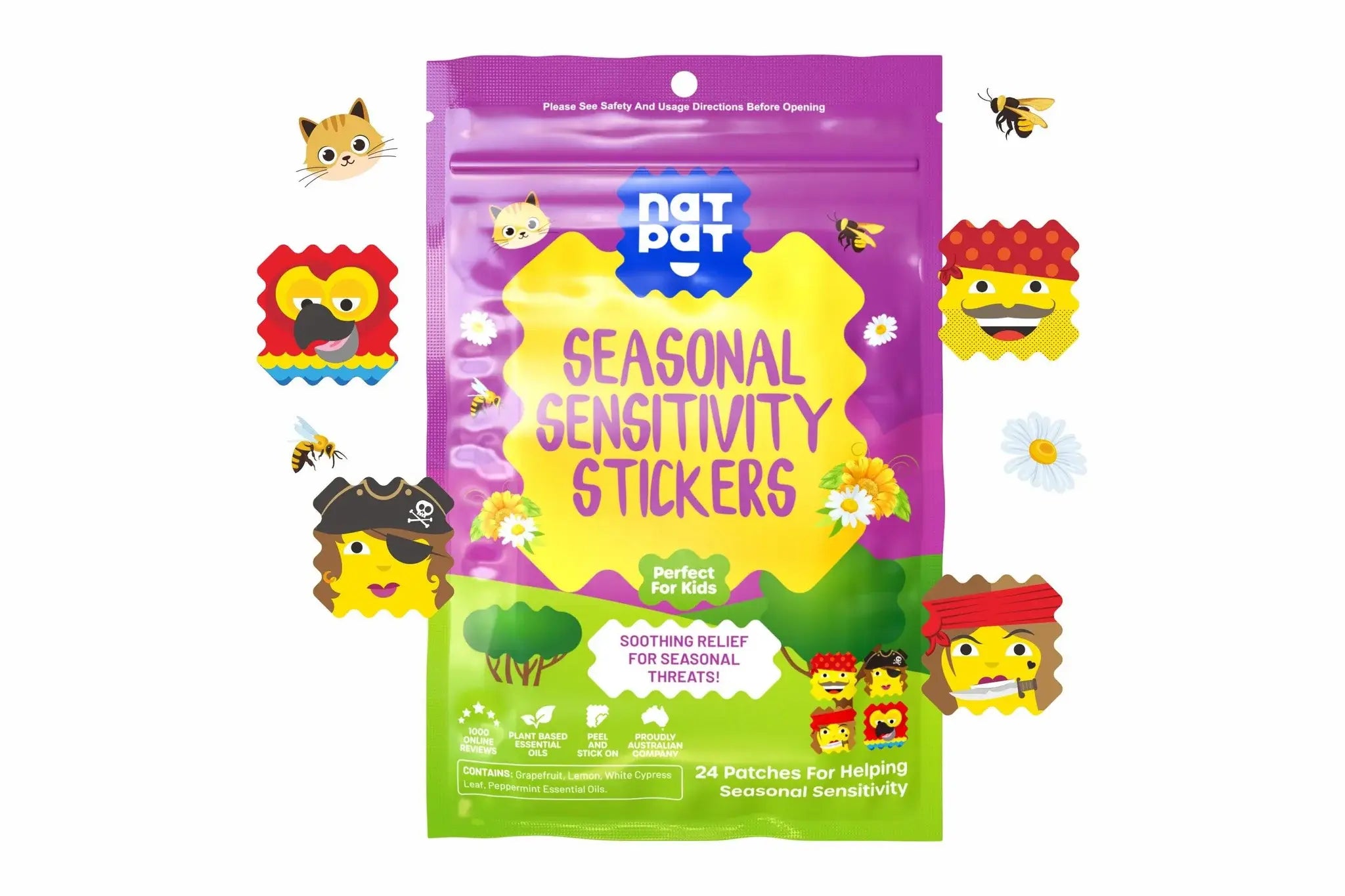 Kids Essential Oil Seasonal Stickers – NatPat Seasonal Discomfort Stickers – 24 Pack