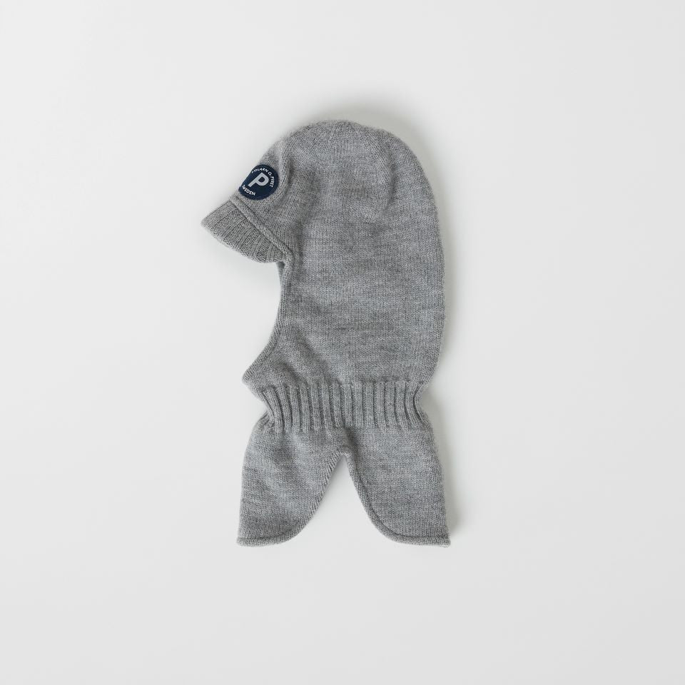 Kids Peaked Brim Wool Balaclava | Polarn O. Pyret #color_grey-melange