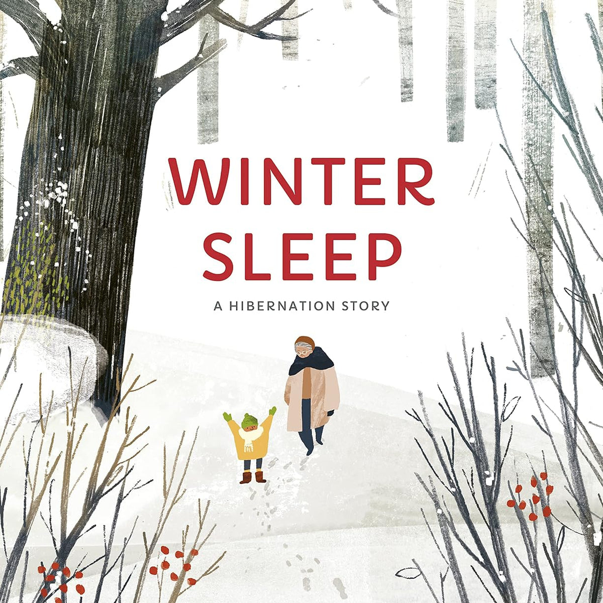 Book cover of 'Winter Sleep' with a winter scene and two people walking.