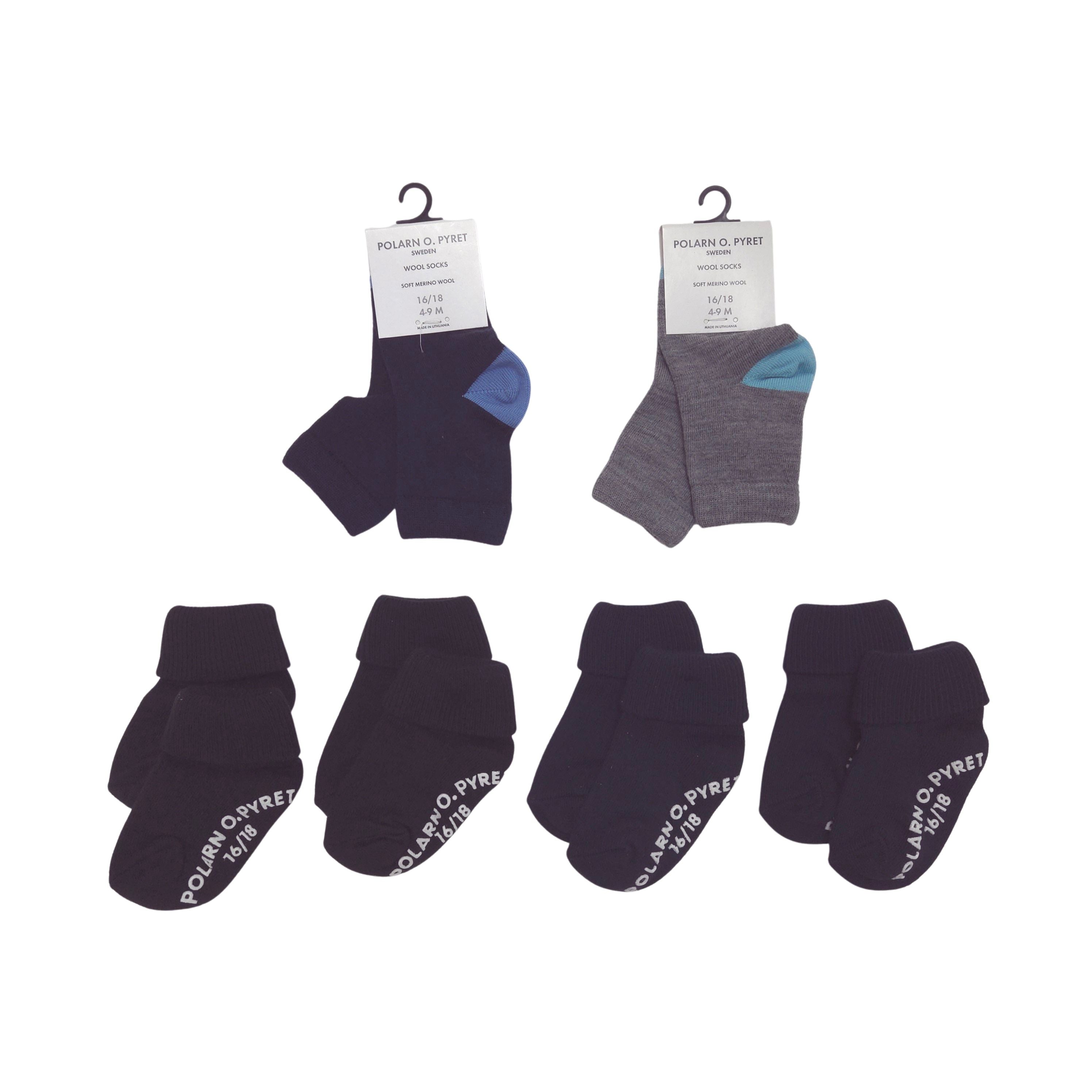 1 pair navy and 1 pair grey wool socks. 2 pairs black and 2 pairs navy antislip socks