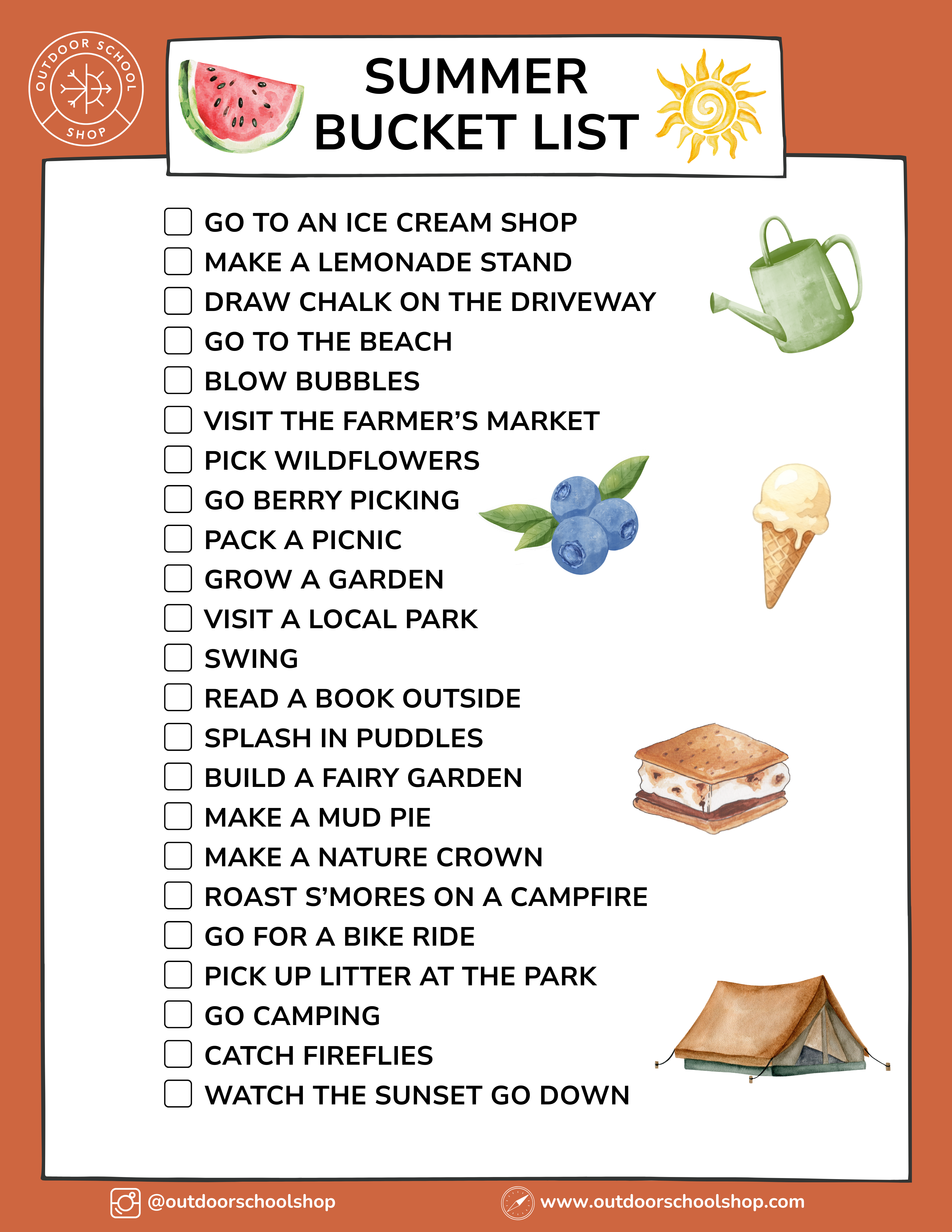 Summer Bucket List- Free Download