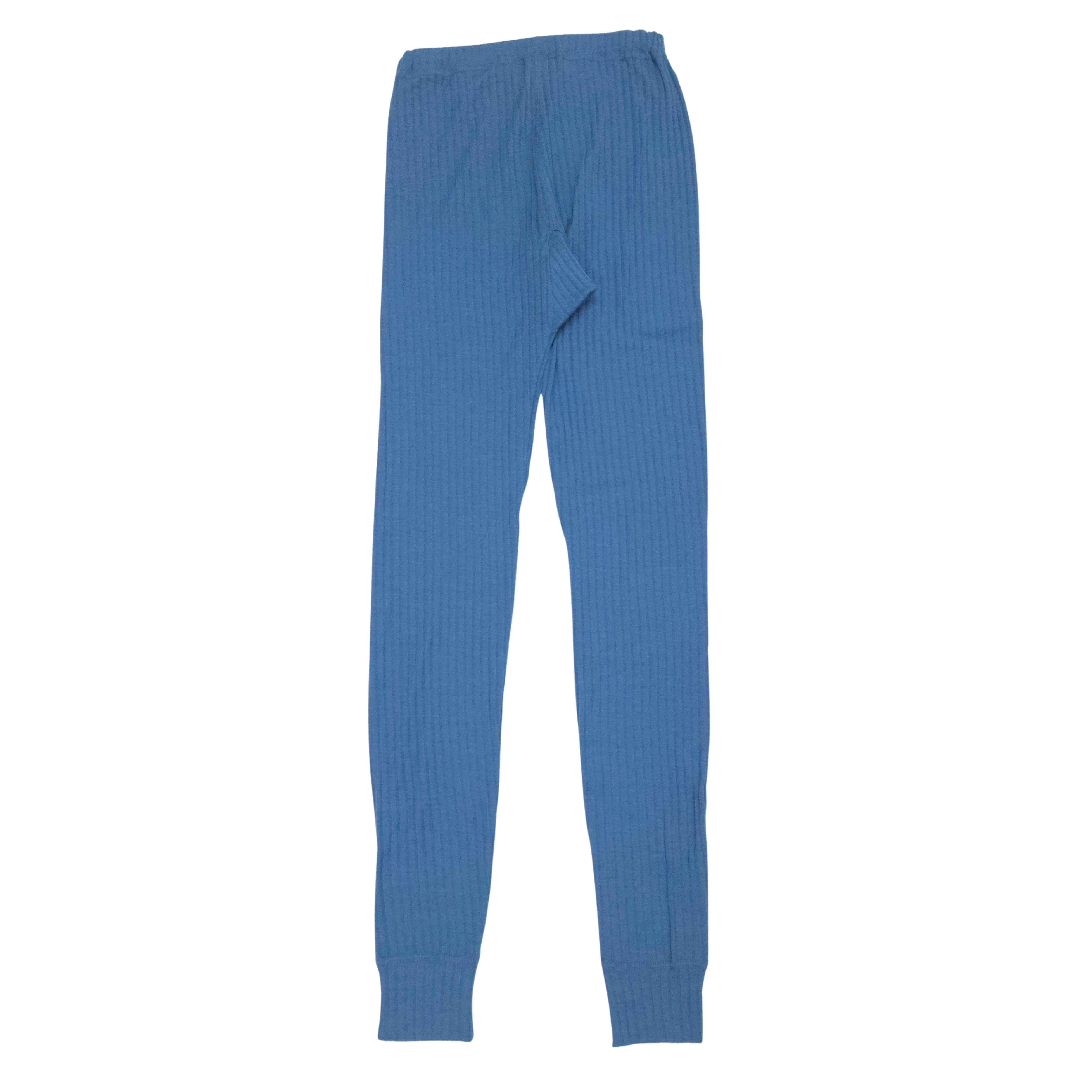Blue ribbed leggings on a white background back