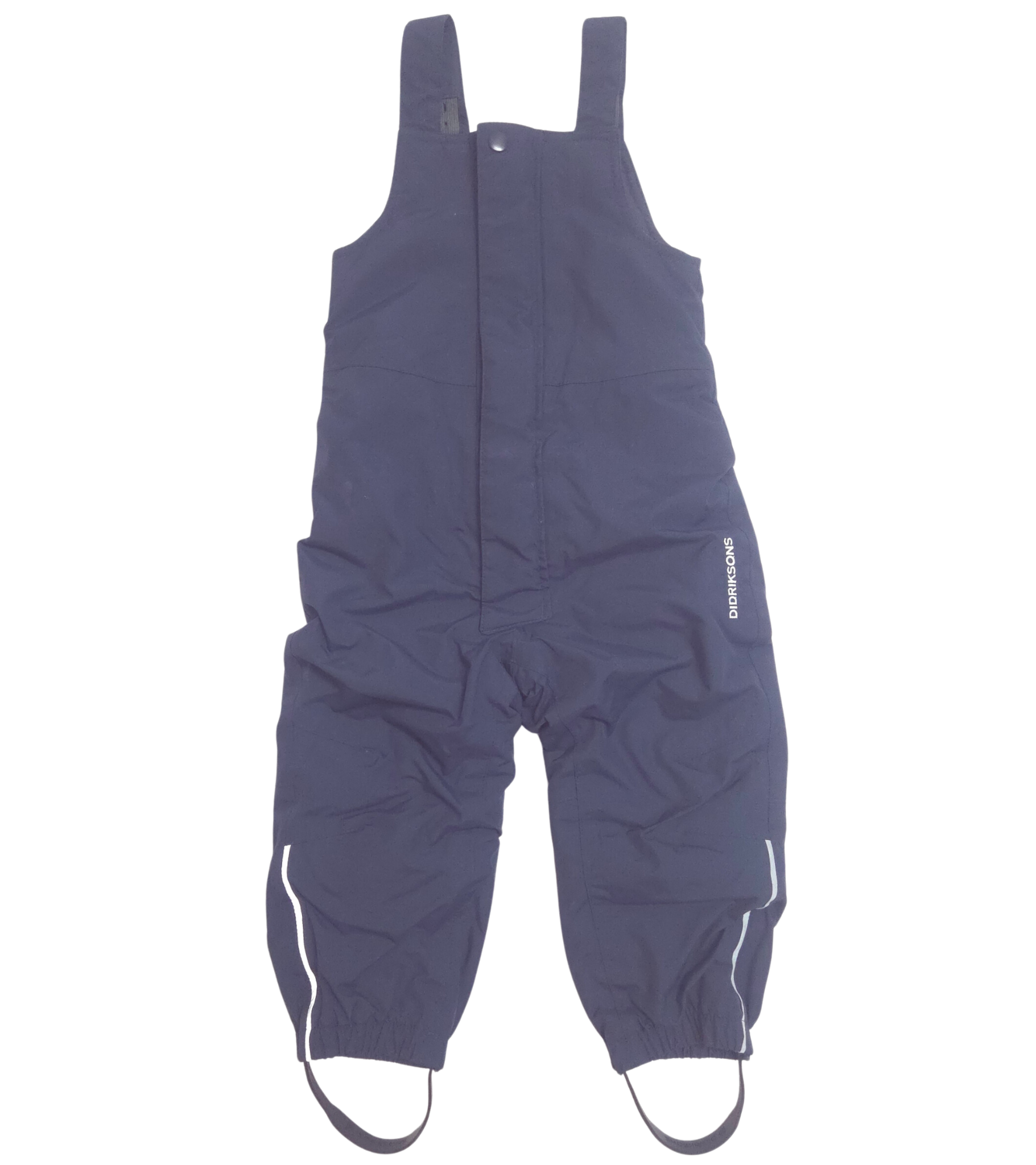 Navy blue bib bib snow pants on a white background