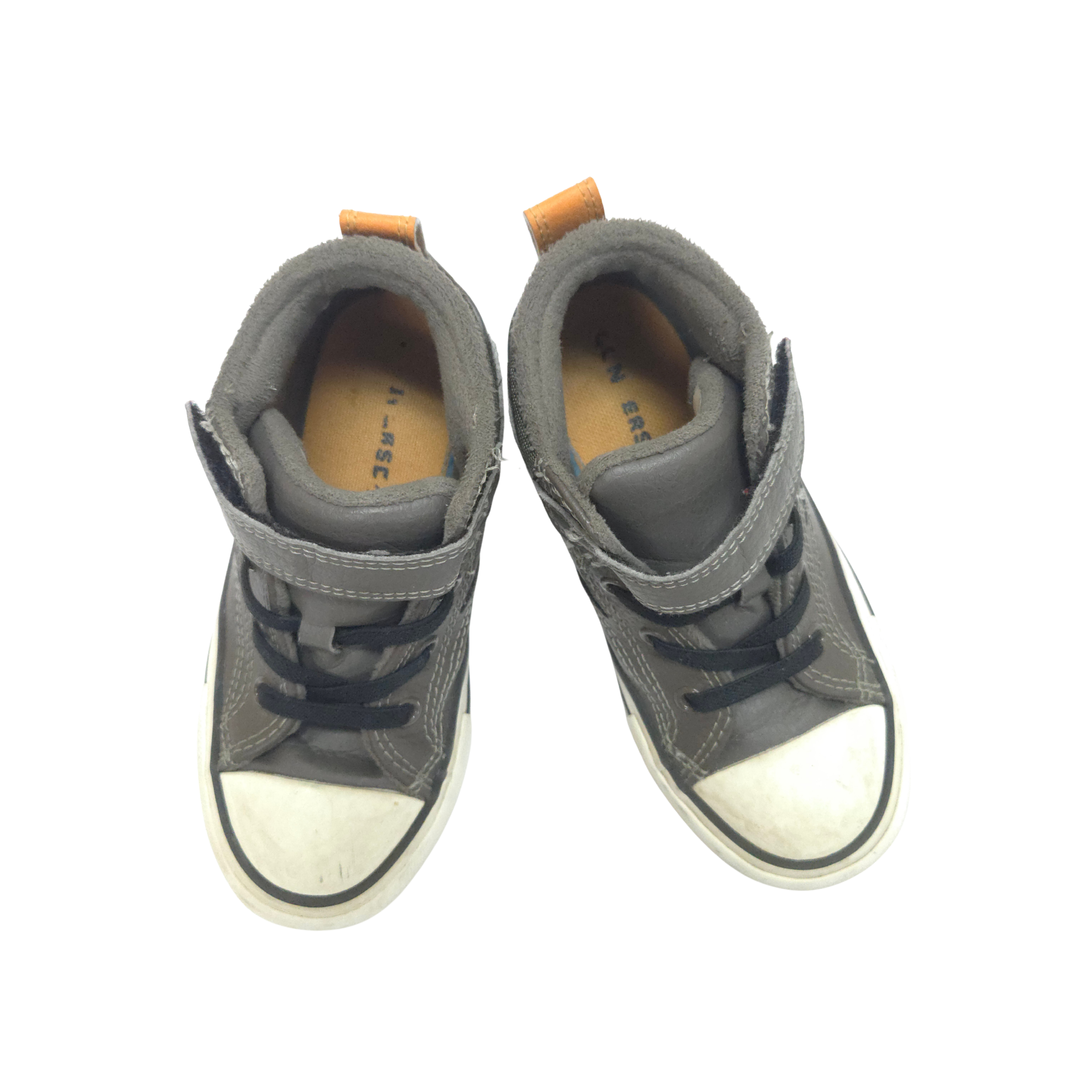 Pair of gray high-top sneakers on a white background