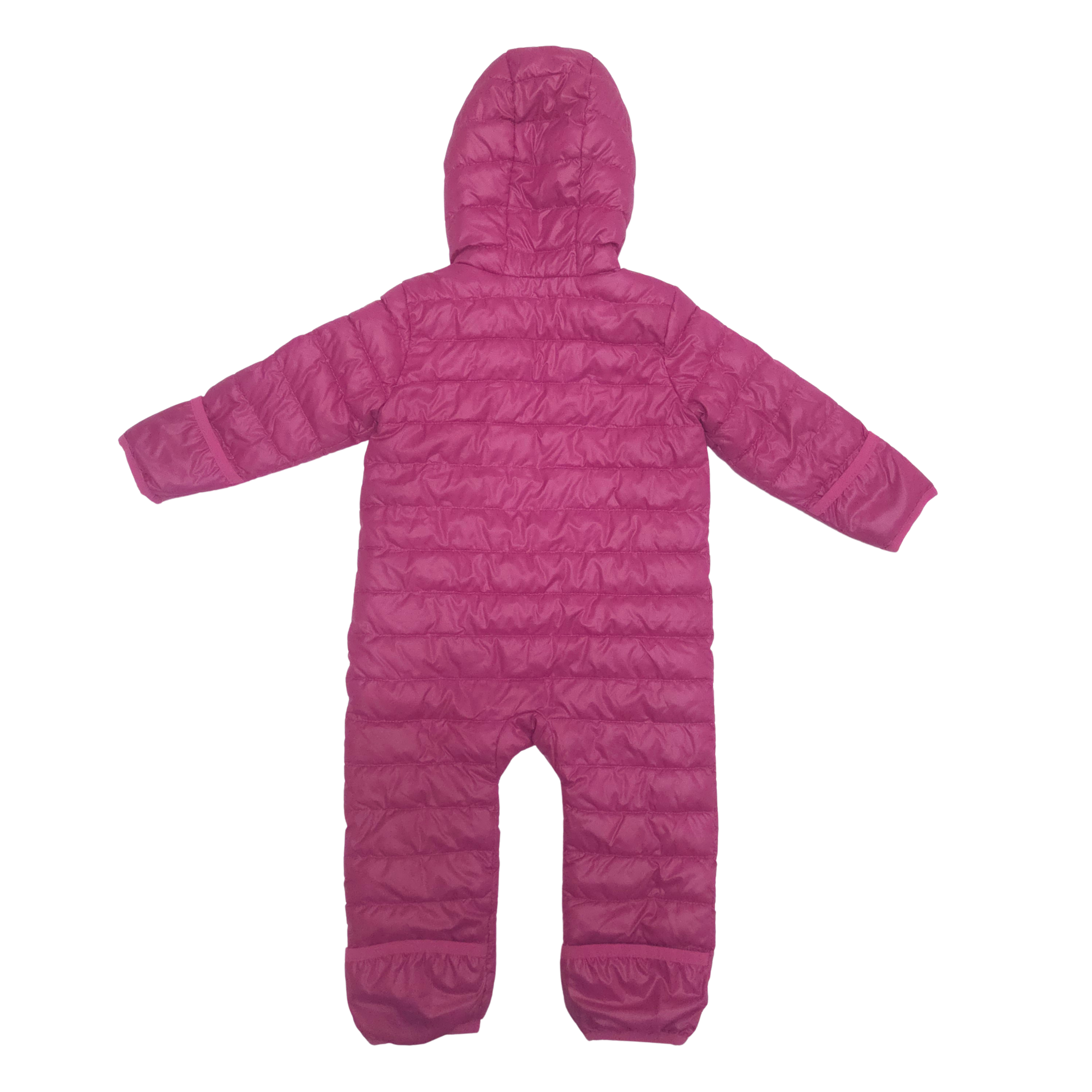 Pink quilted snowsuit on a white background