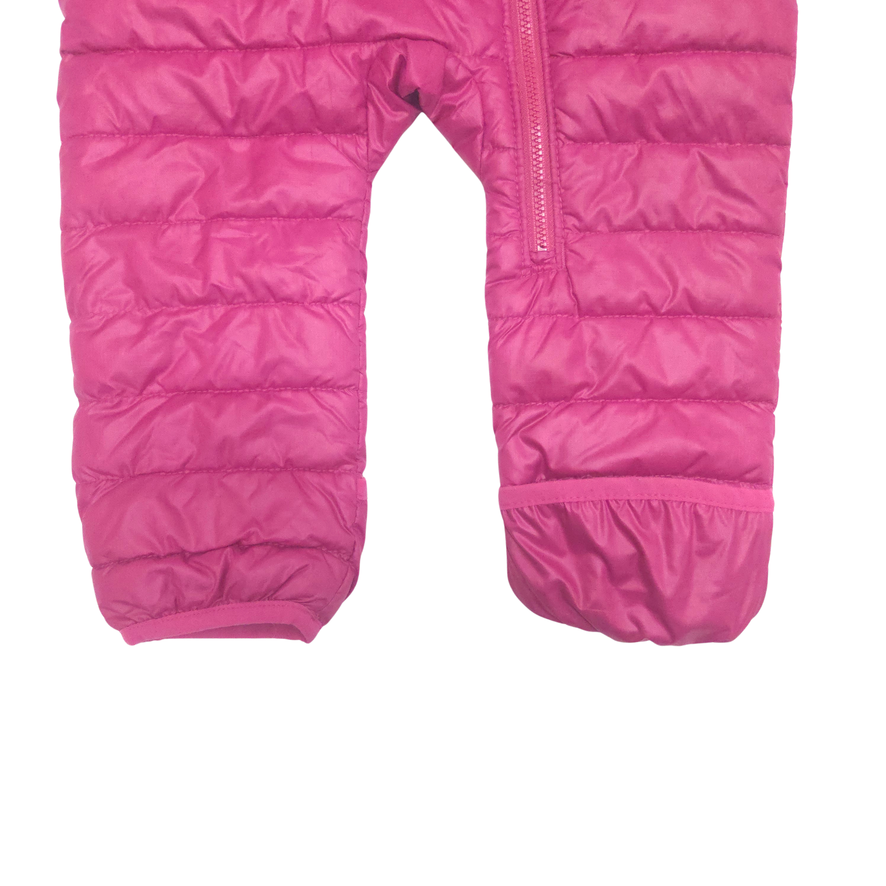 Pink puffer suit on a white background
