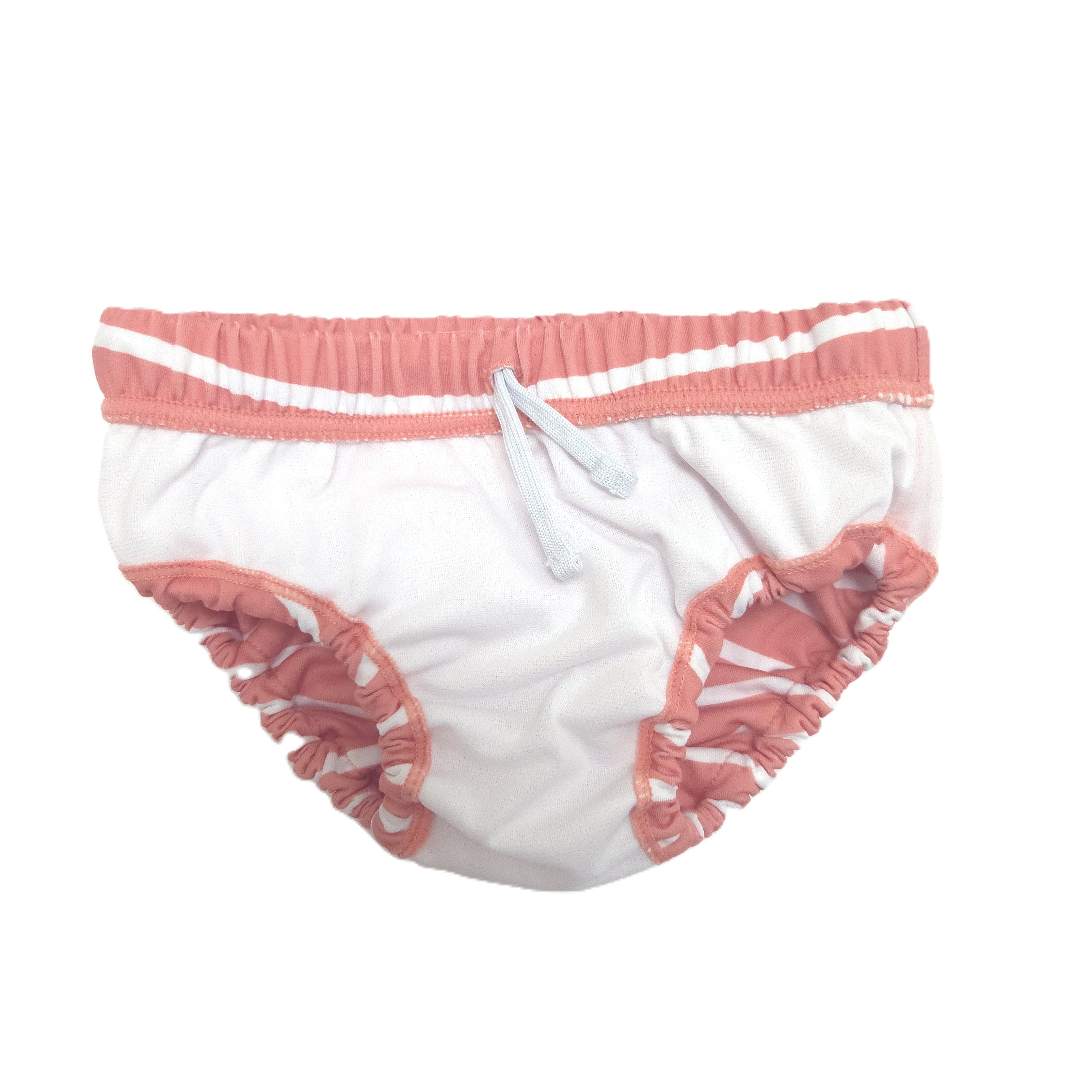 Orange and white striped reusable swim diaper inside