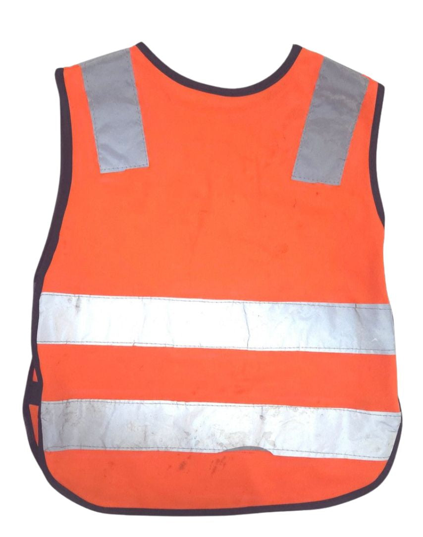 Orange safety vest with reflective stripes on a white background