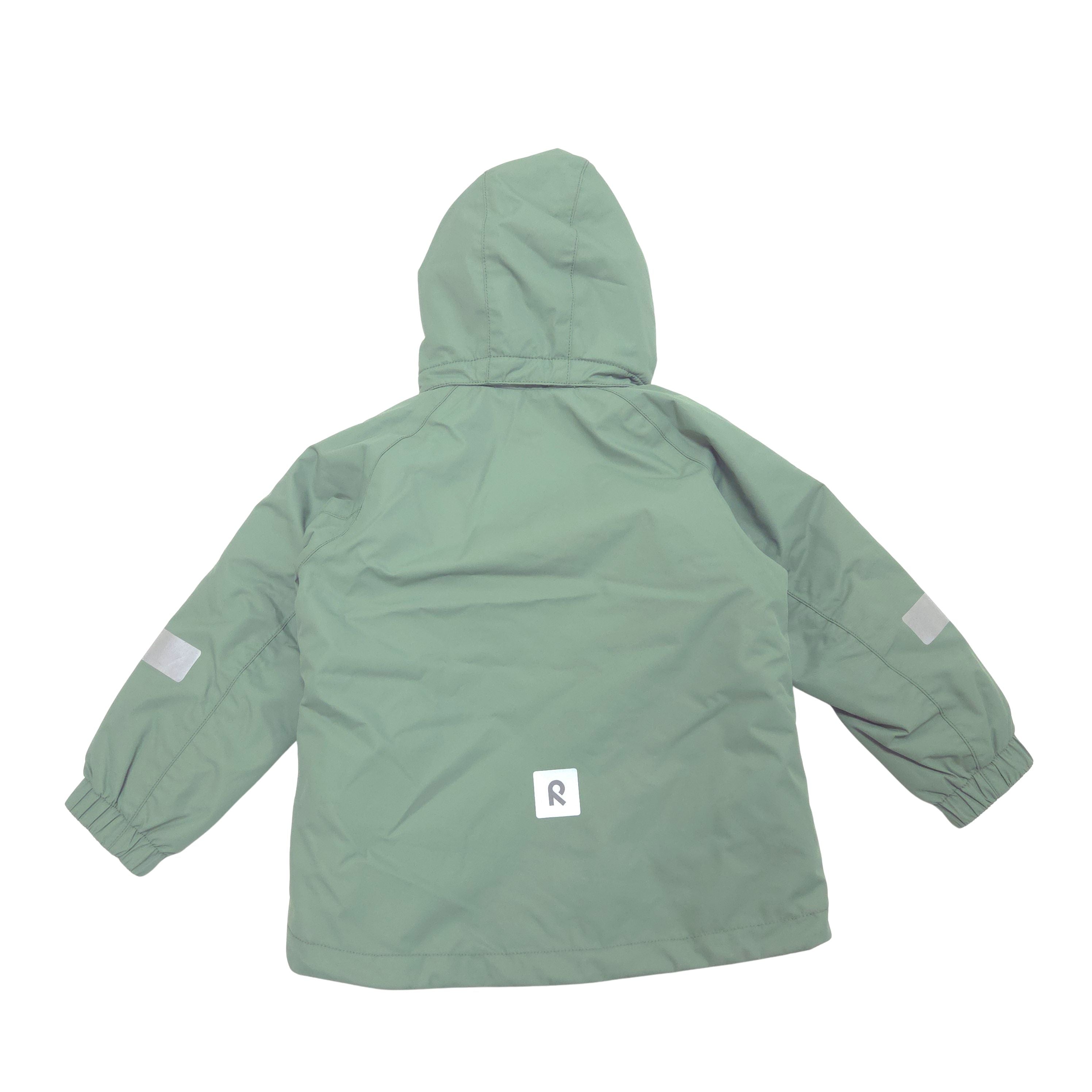 A sage green hooded jacket shown from the back, set against a plain white background.