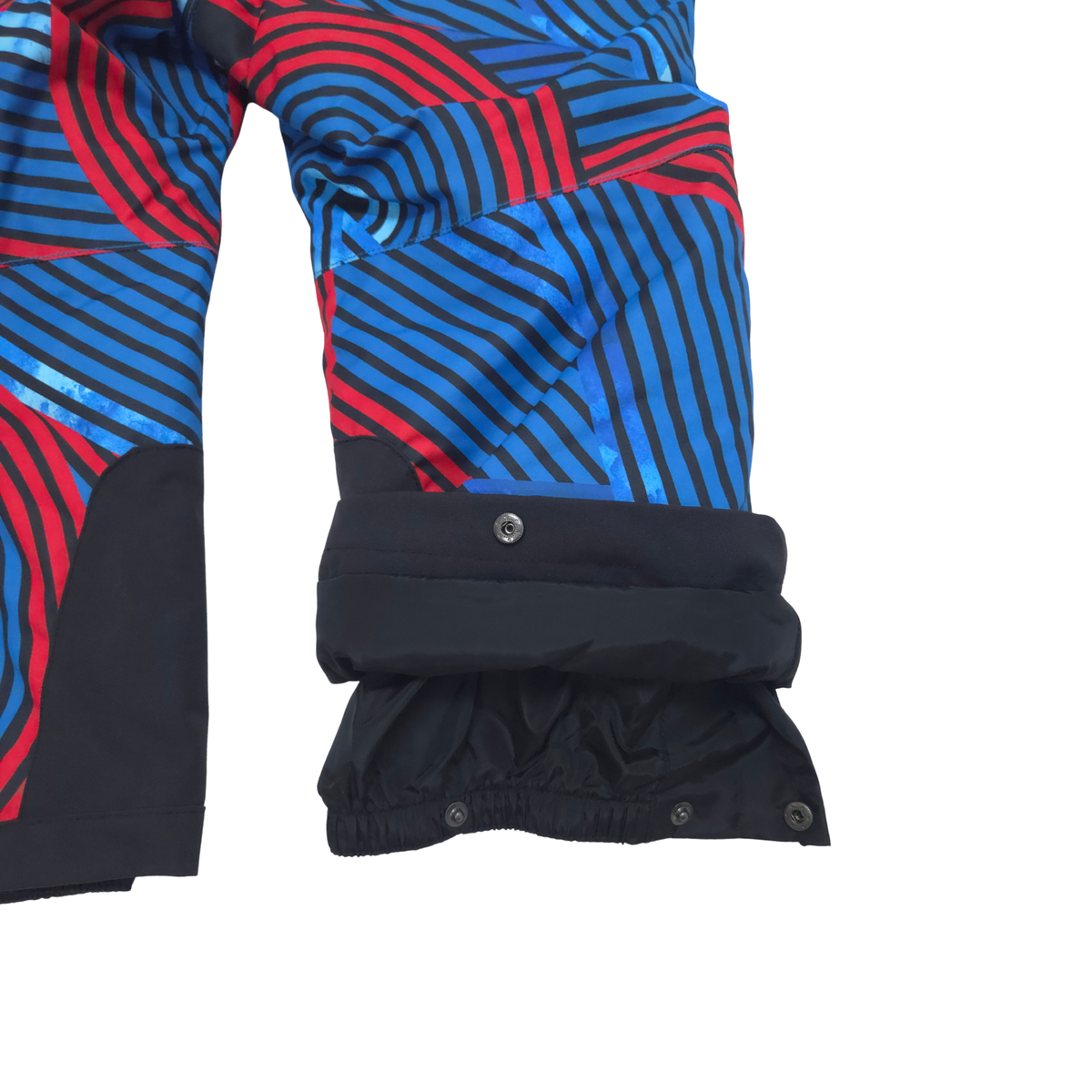 Internal gaiters at cuffs keep out snow; external scuff guards protect from boot- and ski-edge wear