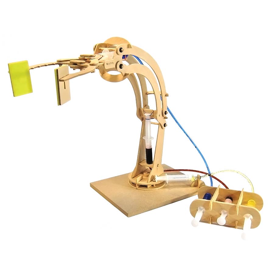 Wooden mechanical model on a white background