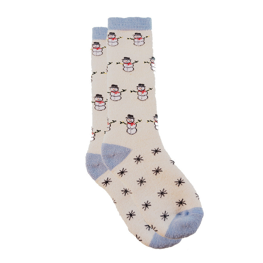 Kids Alpaca Wool Printed Crew Socks - Snowman, Reindeer, Trees | SnowStoppers #color_snowman-print