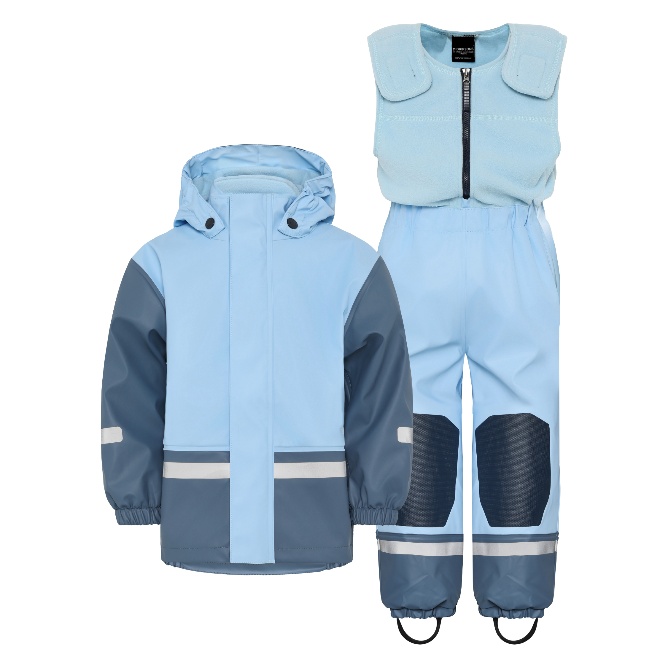 Kids Fleece Lined 2-piece Boardman Rain Set | Didriksons |#color_light-sea-blue