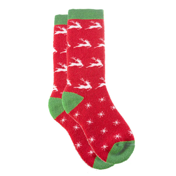 Kids Alpaca Wool Printed Crew Socks - Snowman, Reindeer, Trees | SnowStoppers #color_reindeer