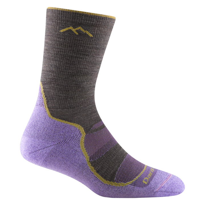 Adult Womens Hiker Micro Crew Light Hiking Sock | Darn Tough #color_taupe-/-purple