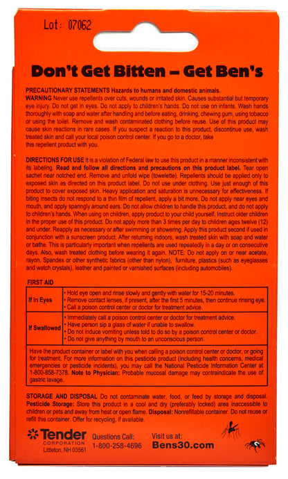 Insect Repellent Wipes – 30% DEET | Ben’s