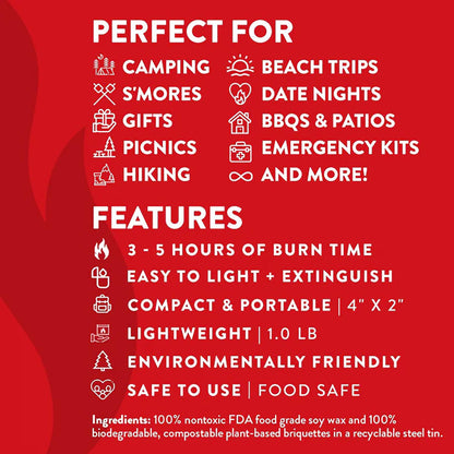 Product features and uses on a red background