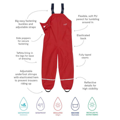 Kids Fleece Lined Puddleflex Rain Bibs - Waterproof, Warm, PU | Muddy Puddles 