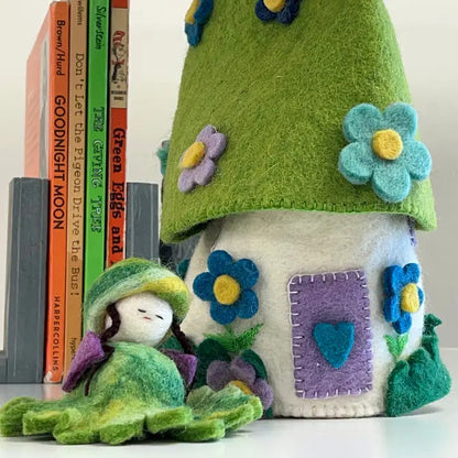 Handcrafted Blue Flower Felt Fairy House