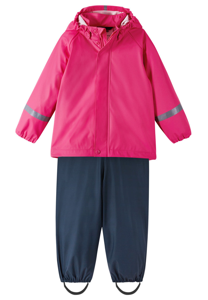 Kids Waterproof Tihku Unlined 2-Piece Rain Set - Jacket And Bib | Reima #color_candy-pink