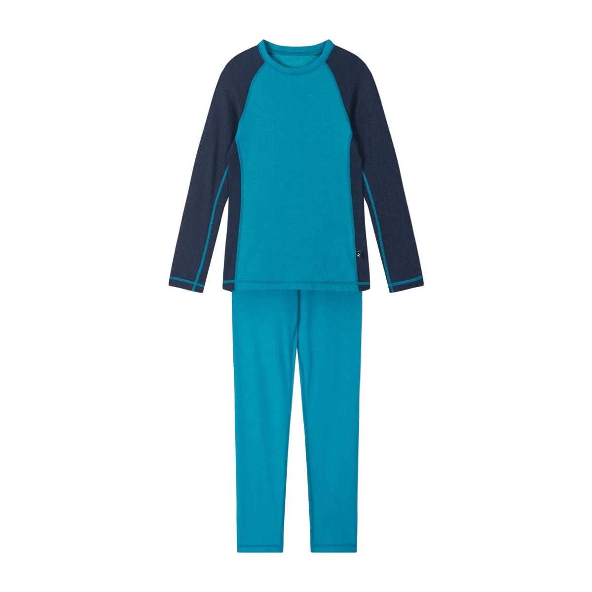 Kids Merino Wool Bamboo Taitoa Base Layer Set - High Wicking | Reima #color_aquatic-blue
