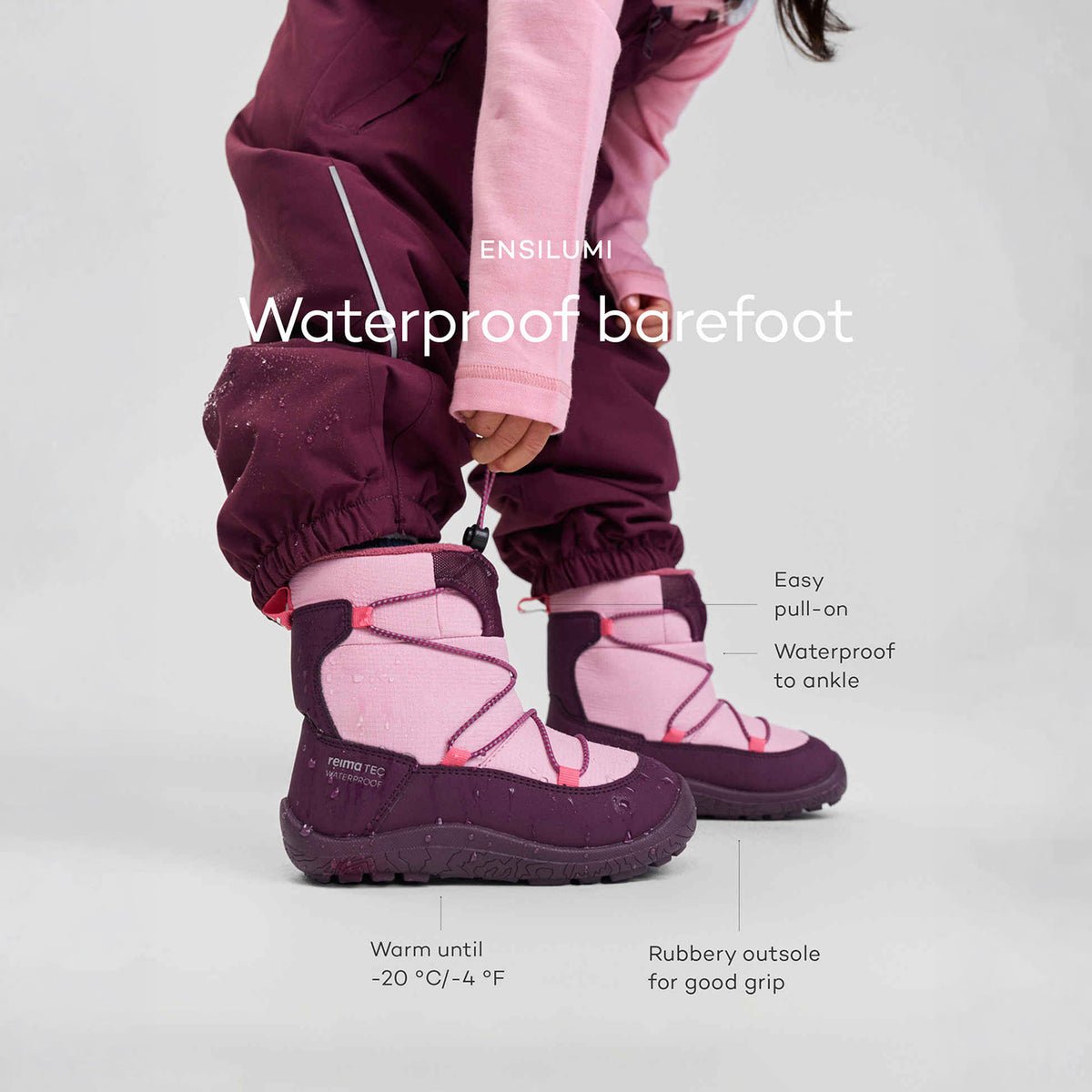 Kids Waterproof Barefoot Winter Boots – Reima Ensilumi ReimaTec – Very Warm 