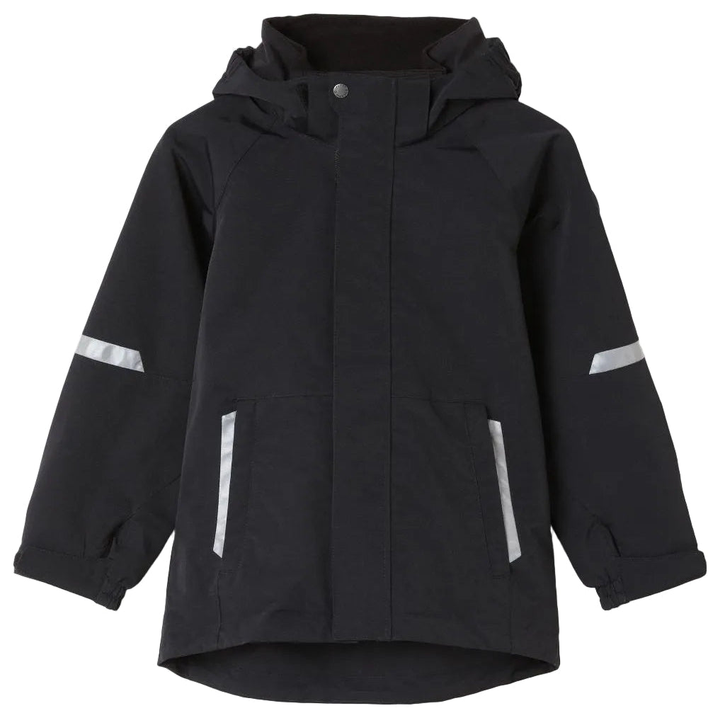 Black shell jacket with reflective details