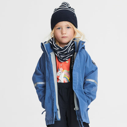 Kids Stripe Neck Gaiter | Polarn O. Pyret | #color-dark-sapphire