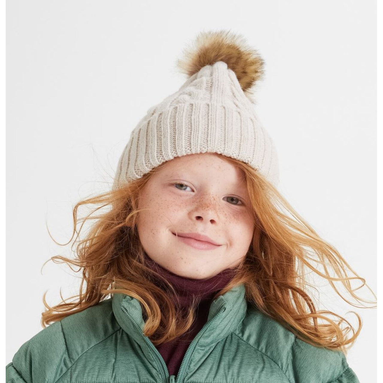 Kids Cable Knit Wool Blend Hat | Polarn O. Pyret | 