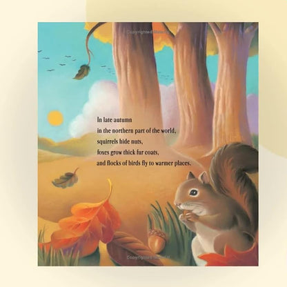 Illustration of a squirrel and mushrooms in a forest with text overlay on a colorful background.