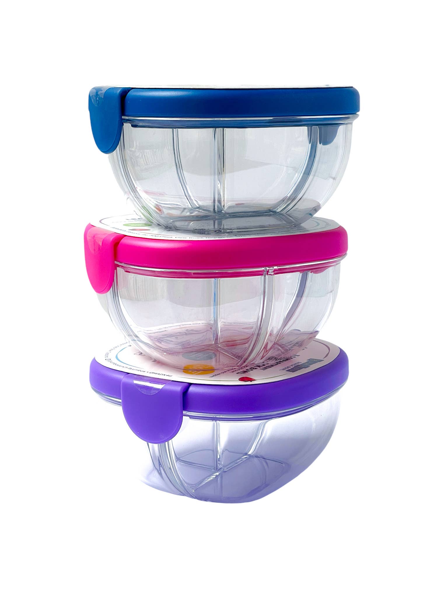 Leakproof Snack Bowl with 3 Compartments - Raspberry Pink