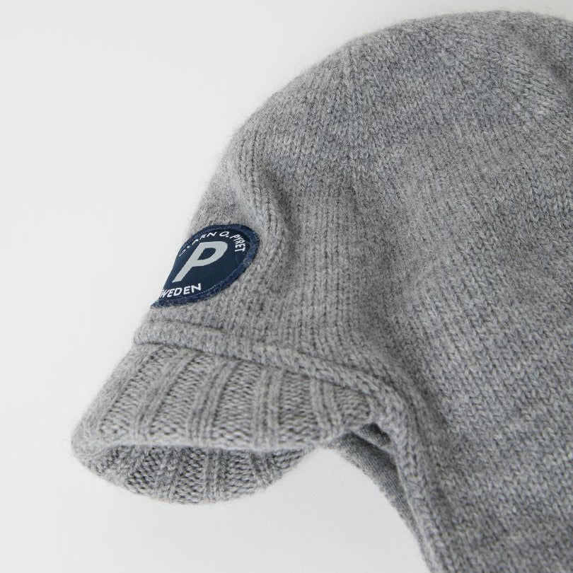 Kids Peaked Brim Wool Balaclava | Polarn O. Pyret #color_grey-melange