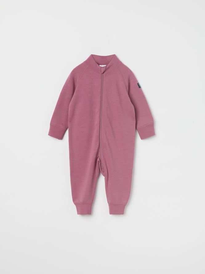 Baby Merino Wool Terry Romper, Thermal Layer | Polarn O. Pyret #color_heather-rose