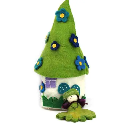 Handcrafted Blue Flower Felt Fairy House