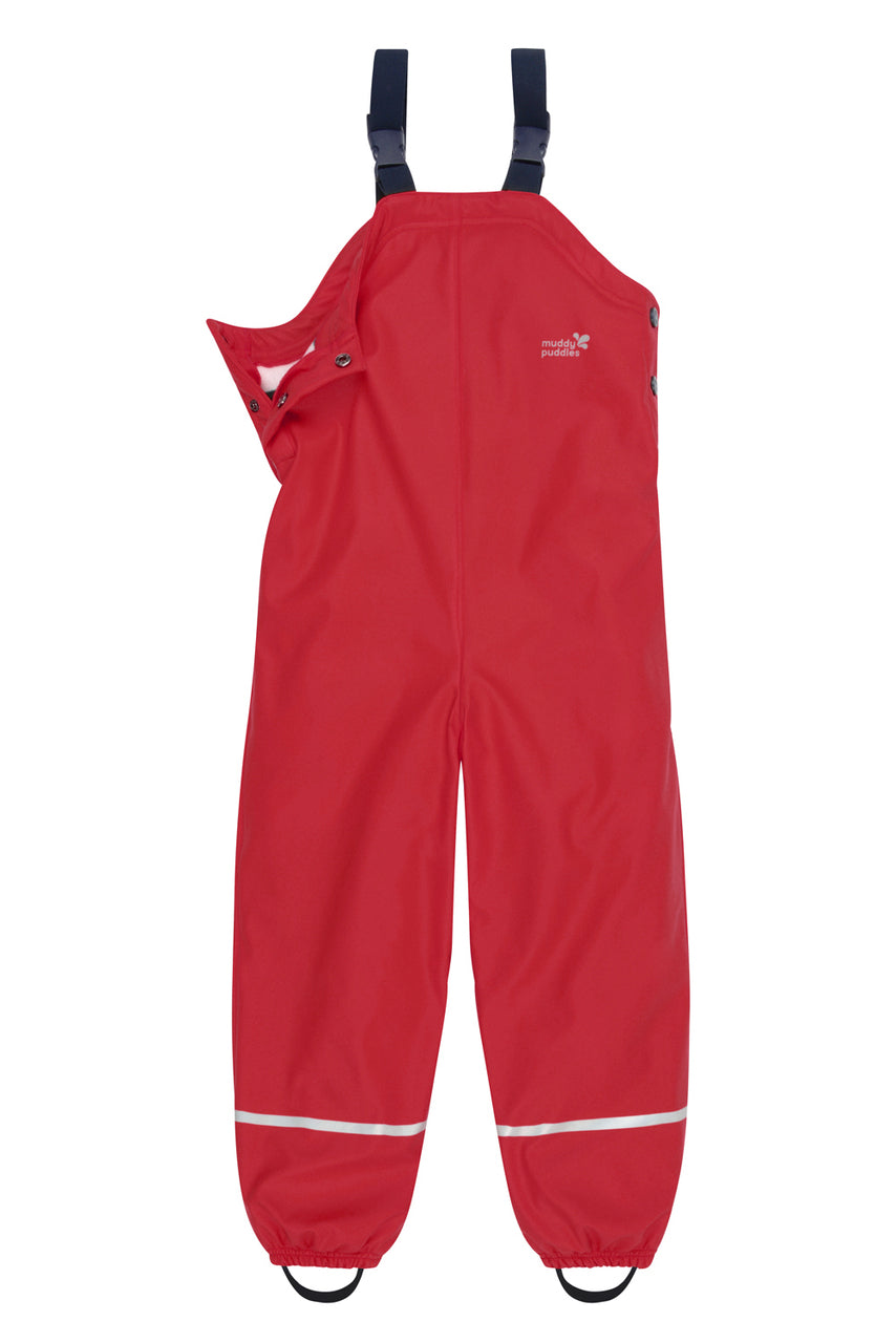 Kids Fleece Lined Puddleflex Rain Bibs - Waterproof, Warm, PU | Muddy Puddles #color_red
