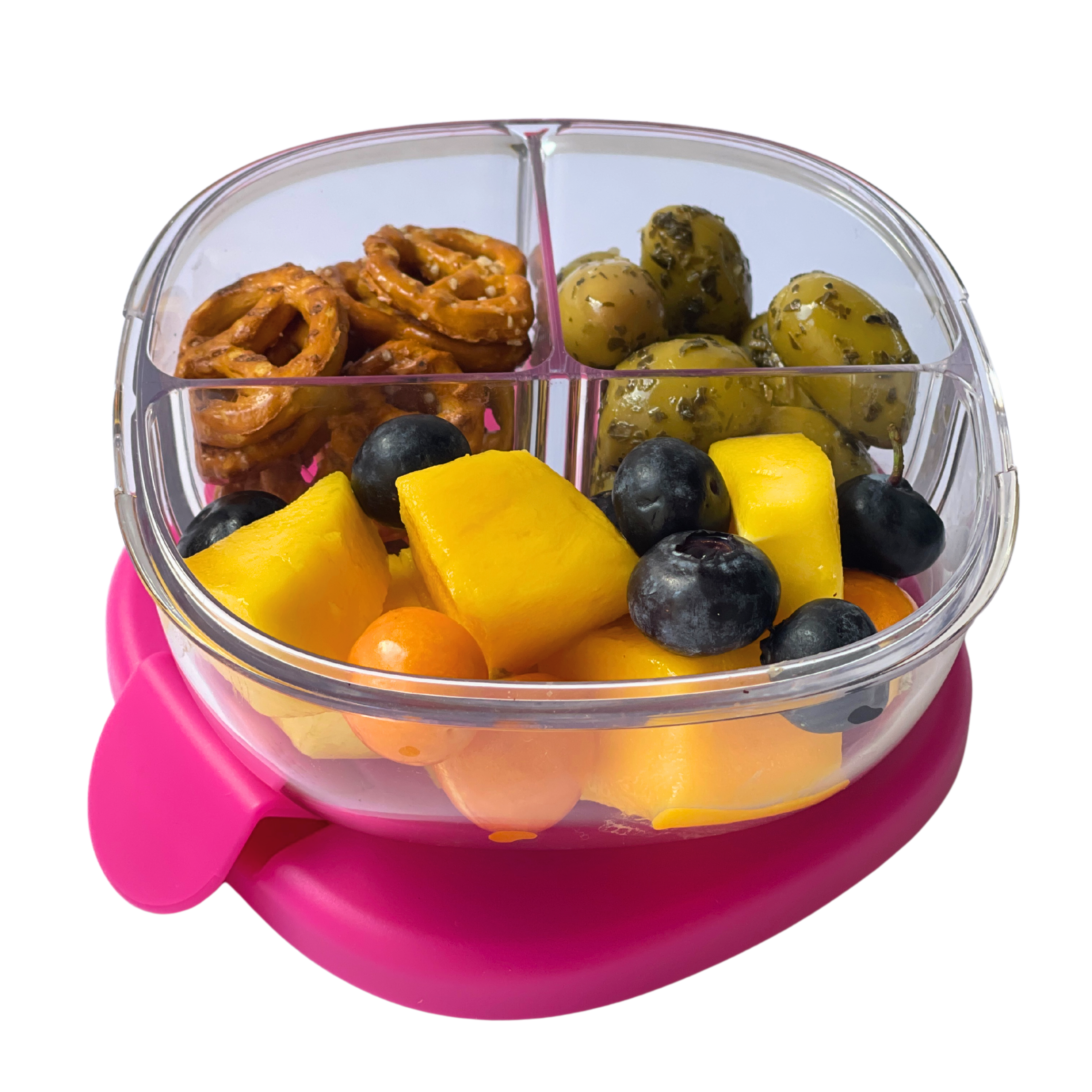 Leakproof Snack Bowl with 3 Compartments - Raspberry Pink