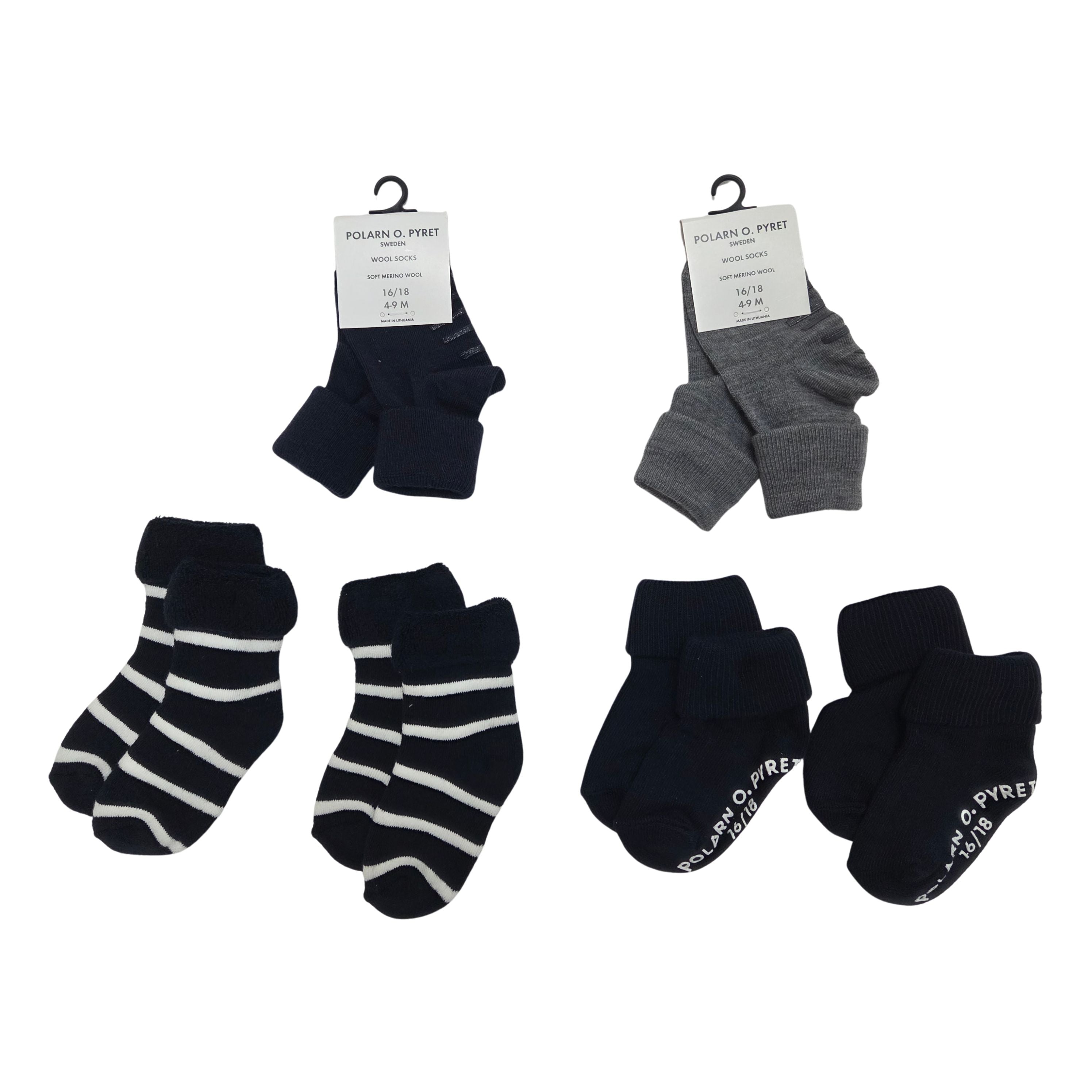 1 pair navy and 1 pair grey turn up wool socks,2 pairs terry cotton socks, 2 pairs anti-slip cotton socks