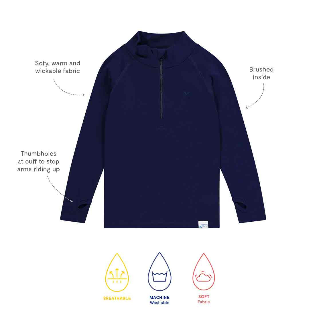 Kids Synthetic Drift Solid Layering Top - Cotton Blend, Breathable, Zippered | Muddy Puddles 