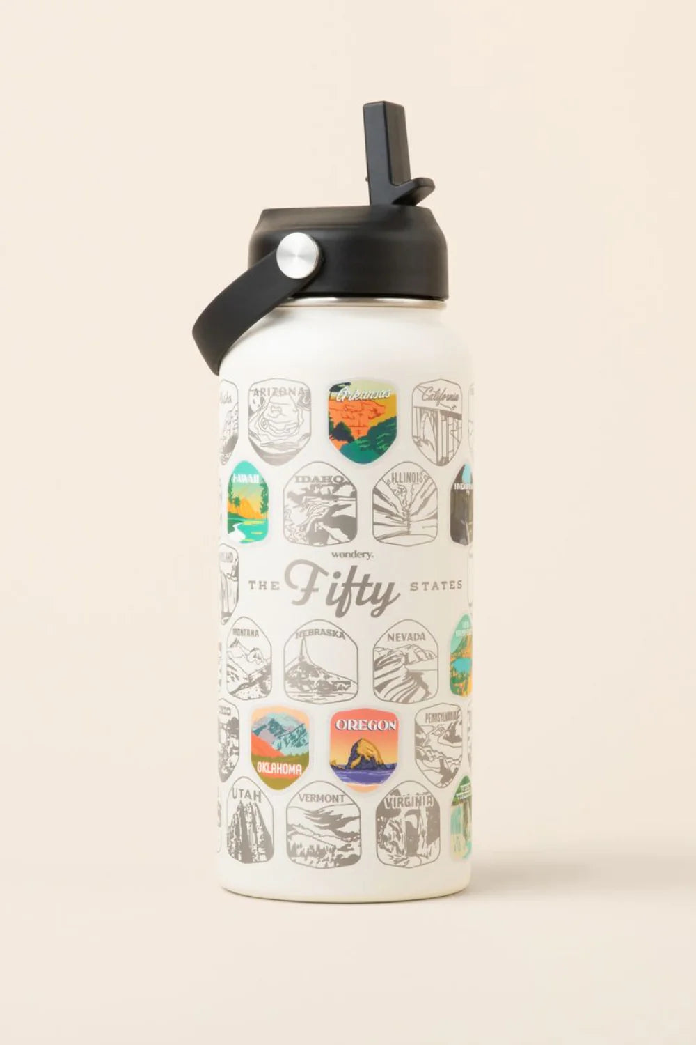 Fifty States Bucket List Waterbottle | Wondery Outdoors #color_cream