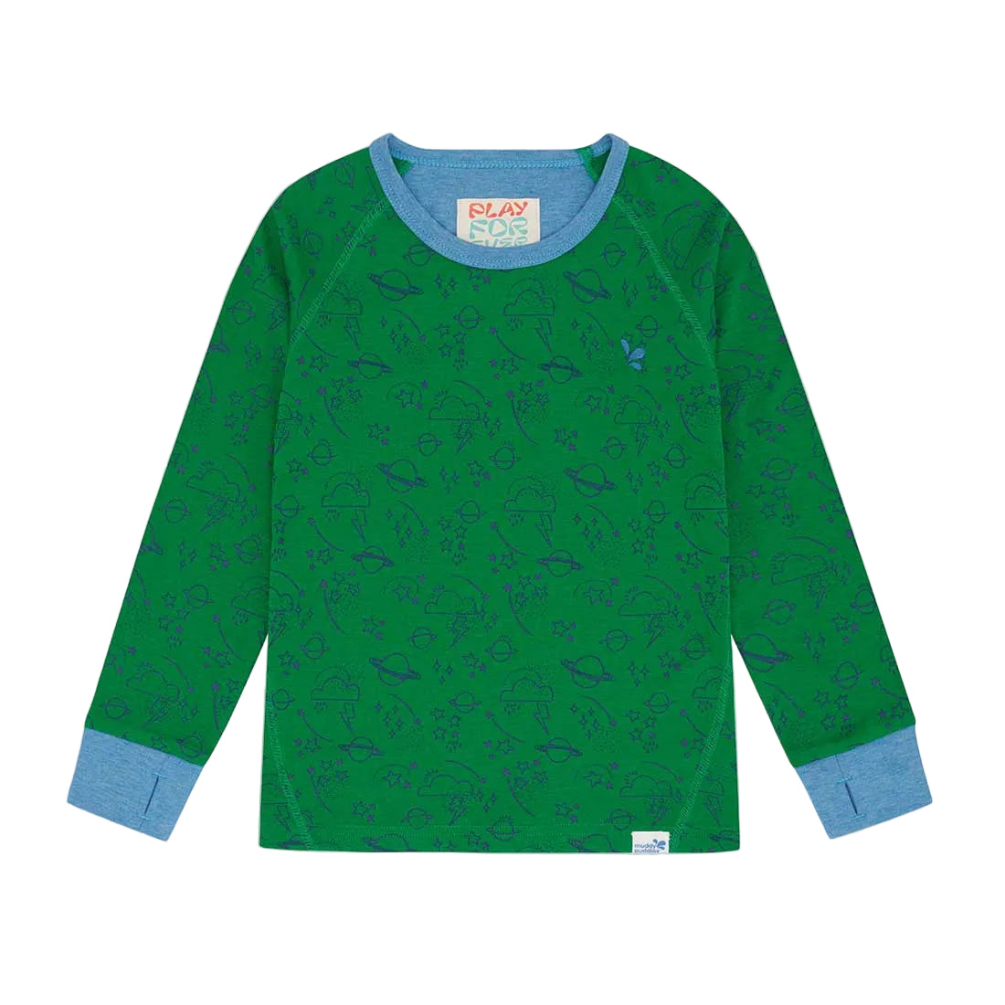 Kids Synthetic Drift Thermal Base Layer Top - Cotton Blend, Breathable, PJ | Muddy Puddles #color_green-sky