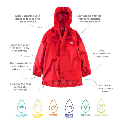 Kids Waterproof Originals Rain Jacket - Unlined, Zip and Storm Flap | Muddy Puddles 