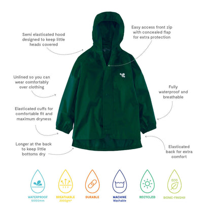 Kids Waterproof Originals Rain Jacket - Unlined, Zip and Storm Flap | Muddy Puddles 