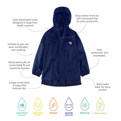 Kids Waterproof Originals Rain Jacket - Unlined, Zip and Storm Flap | Muddy Puddles 