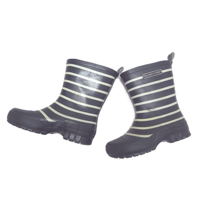 Pair of striped rain boots on a white background side